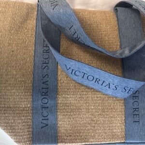 Victoria's Secret Woven Tan and Denim Blue Tote